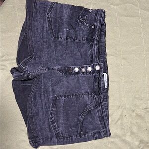 Black Denim Button-Up Shorts